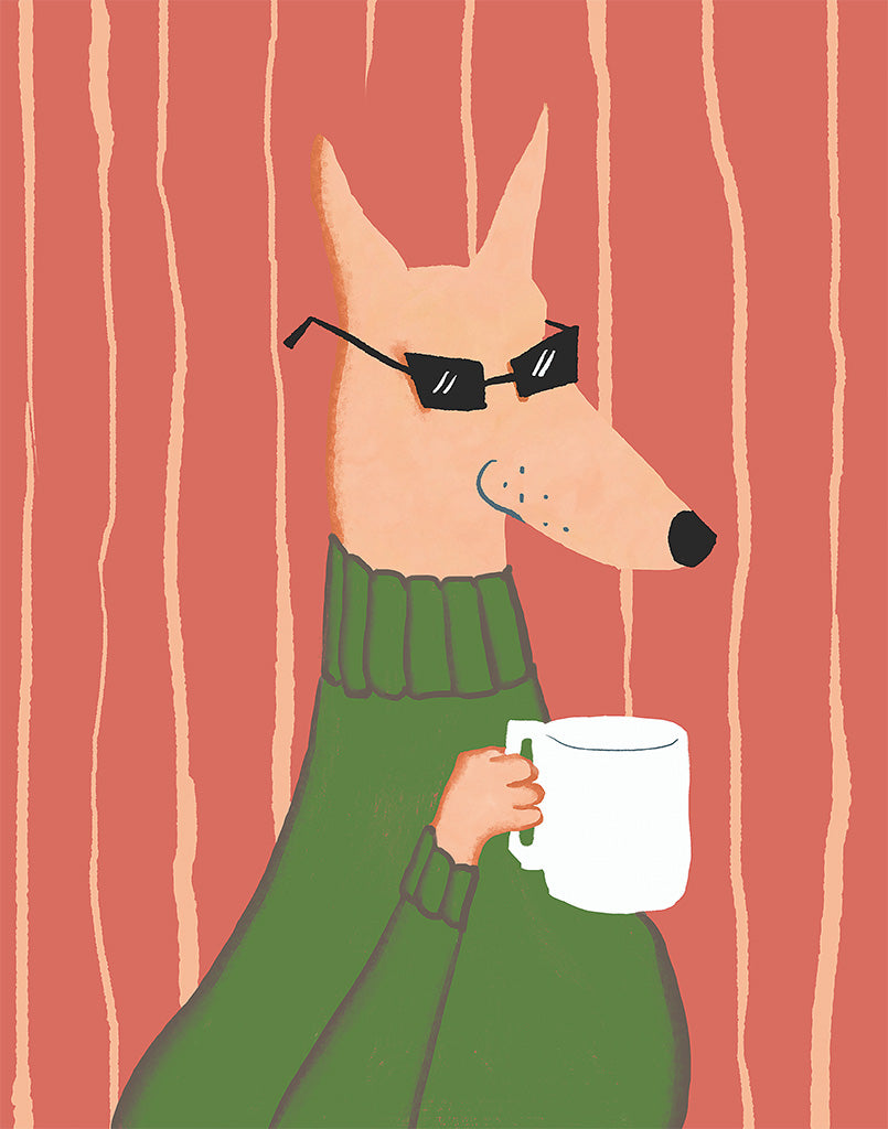 Dog holding mug Wall Art
