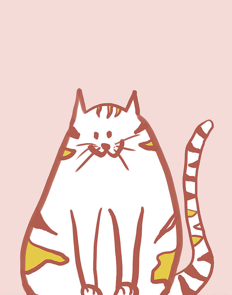 Cat doodle pink Wall Art