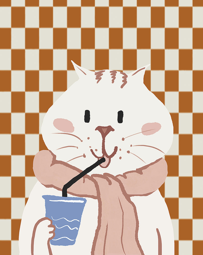Cat sipping juice Wall Art