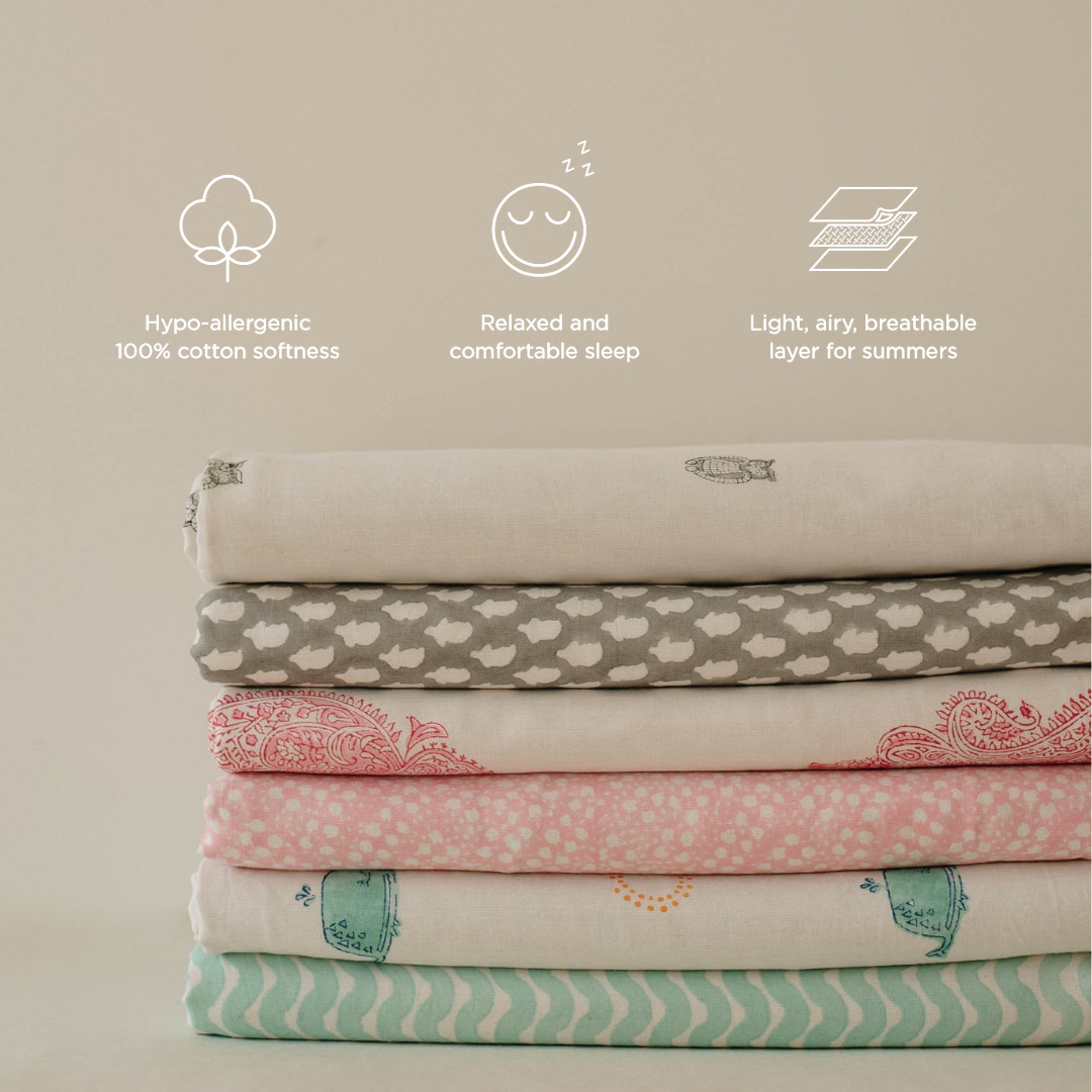 Owl Block Printed Baby Dohar (0-3 Years)