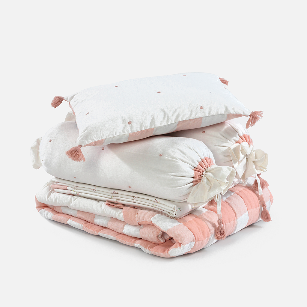 Baby Crib Bedding Set - Bows and Peaches | Set of 6 | Ivory and Peach