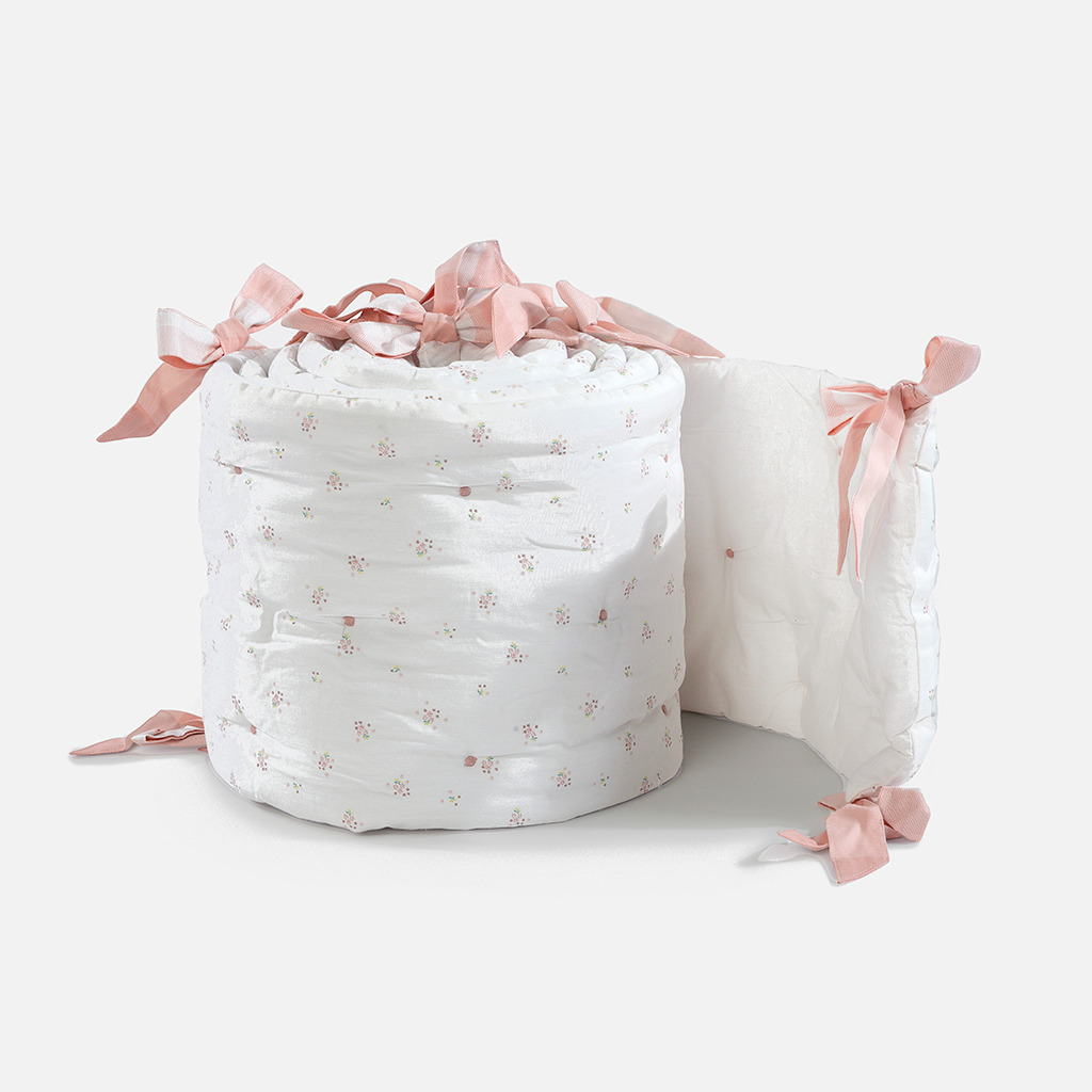 Baby Cot Bumper - Bows and Peaches | Set of 1| Ivory and Peach