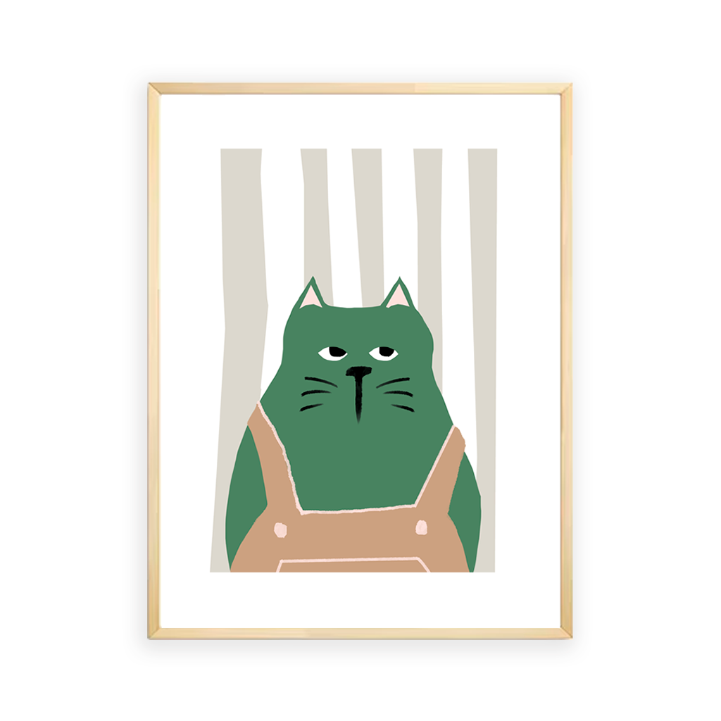 Green cat Wall Art