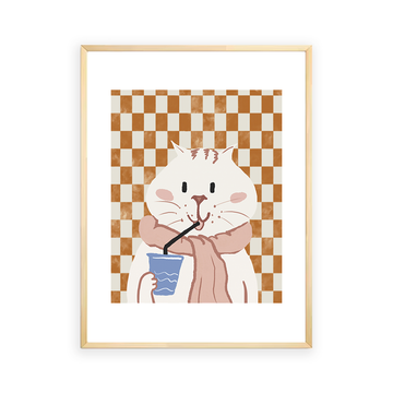 Cat sipping juice Wall Art
