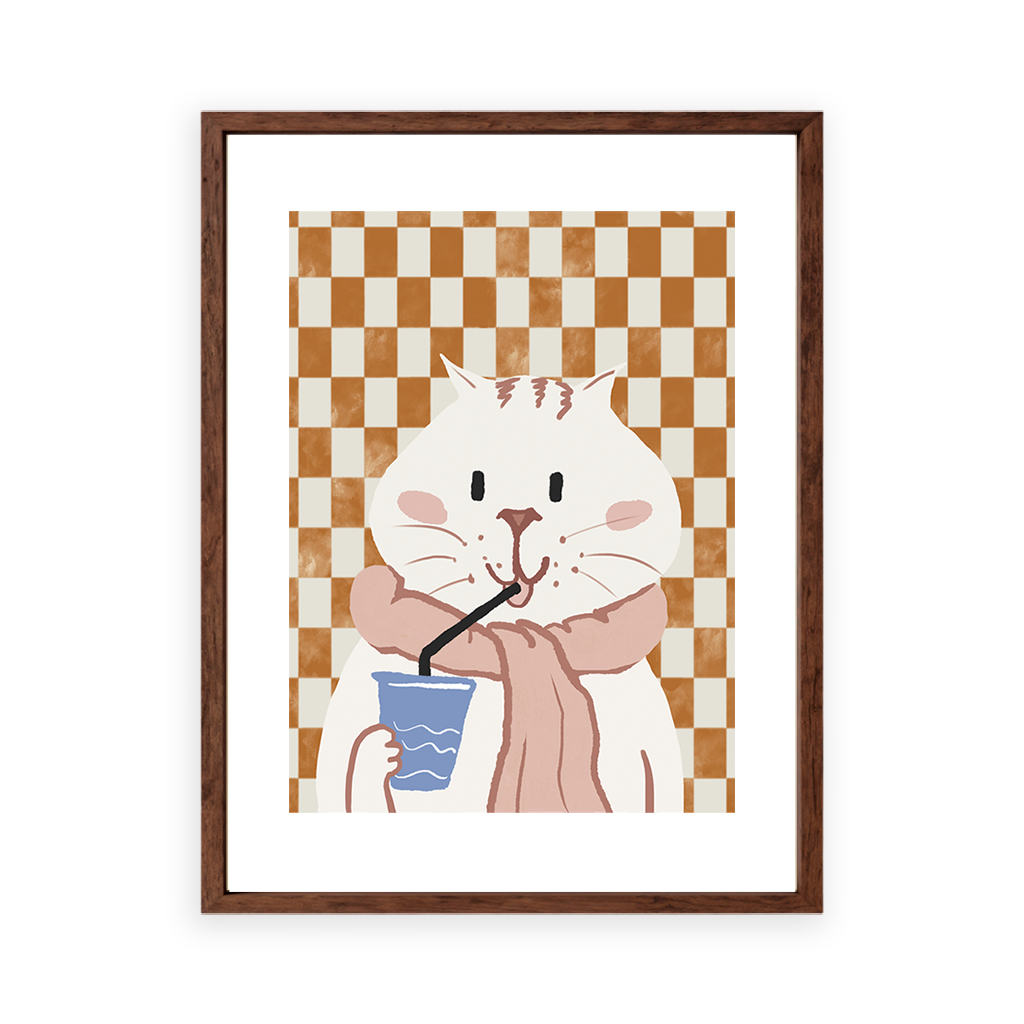 Cat sipping juice Wall Art
