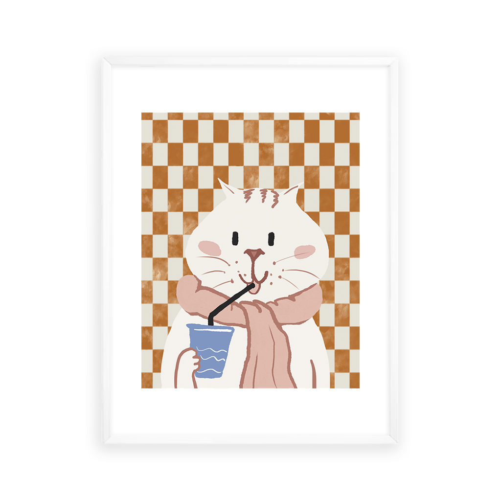 Cat sipping juice Wall Art