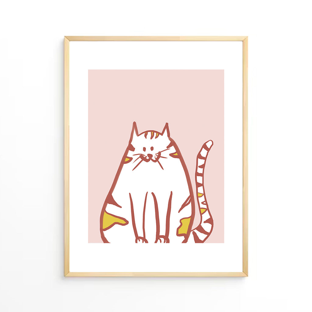 Cat doodle pink Wall Art