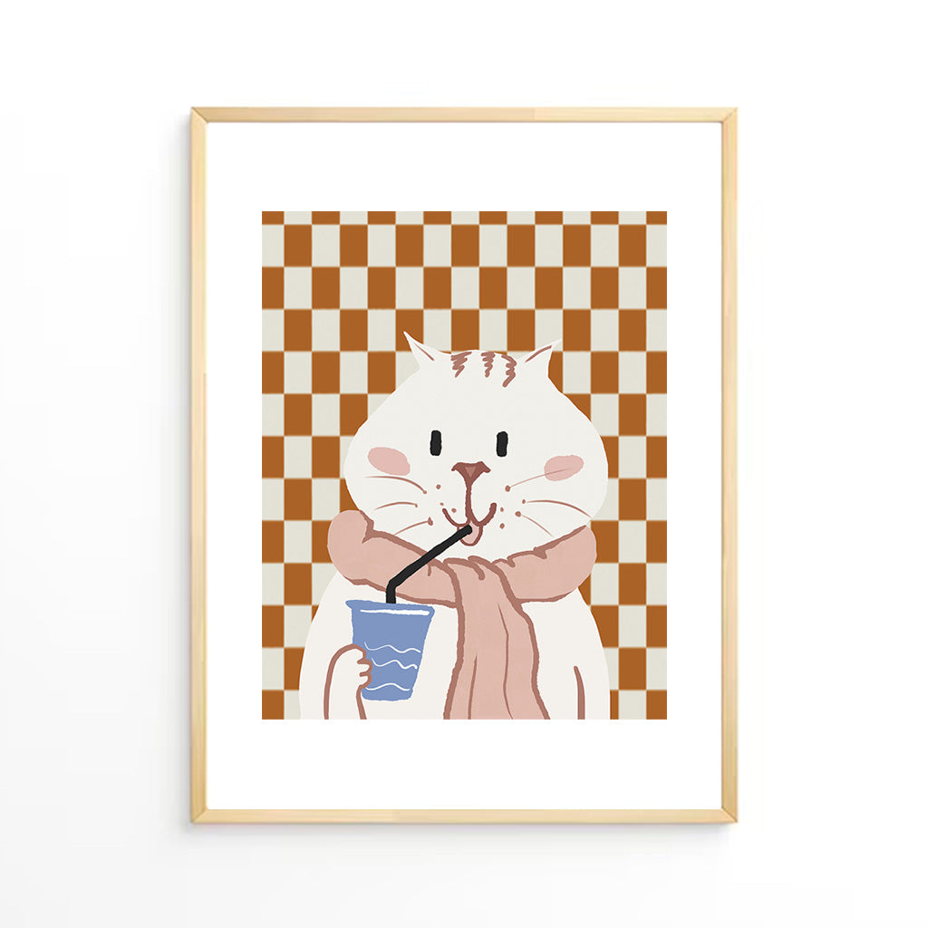 Cat sipping juice Wall Art