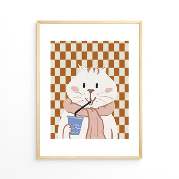 Cat sipping juice Wall Art