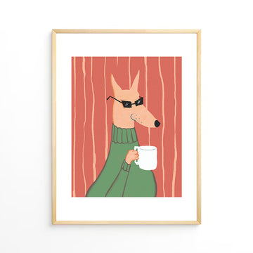 Dog holding mug Wall Art
