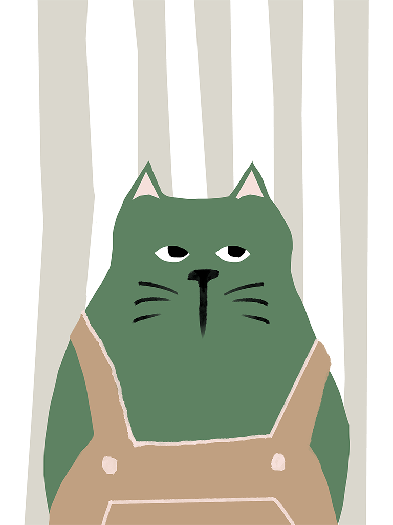 Green cat Wall Art