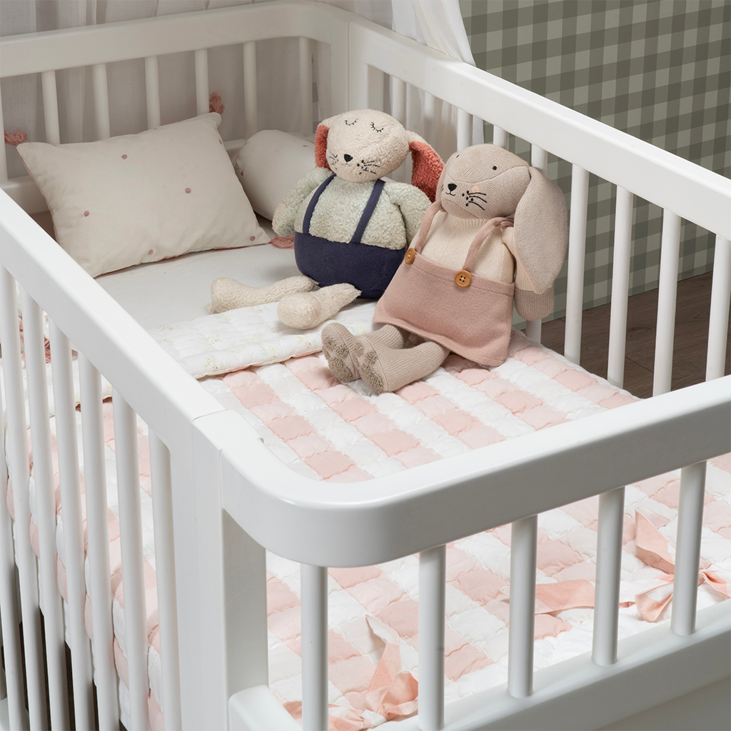 Baby Crib Bedding Set - Bows and Peaches | Set of 6 | Ivory and Peach