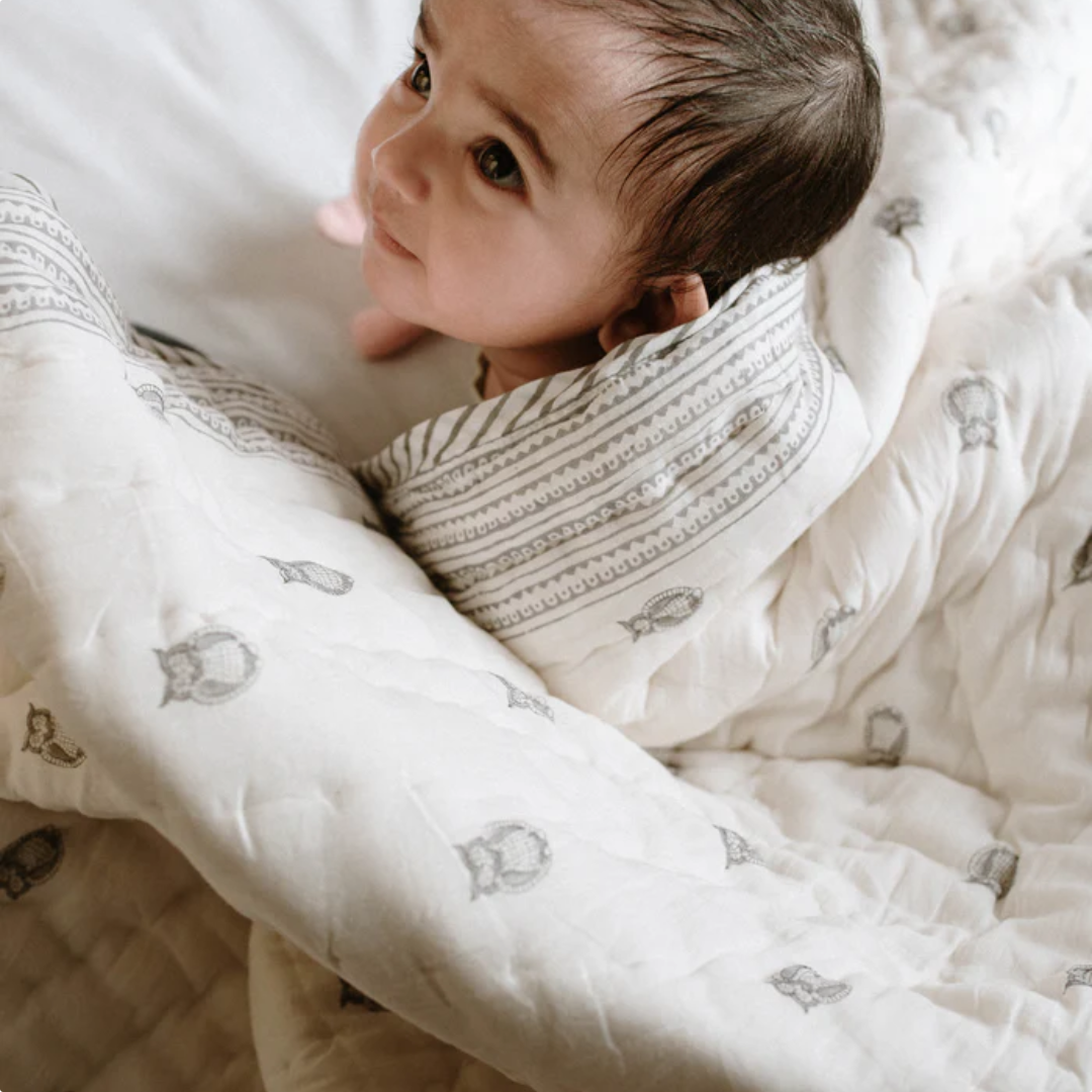 Owl Block Printed Kids Quilt (3+ Years)