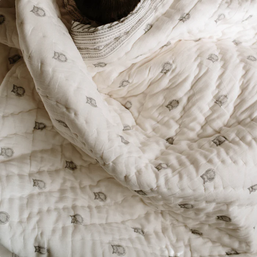 Owl Block Printed Kids Quilt (3+ Years)