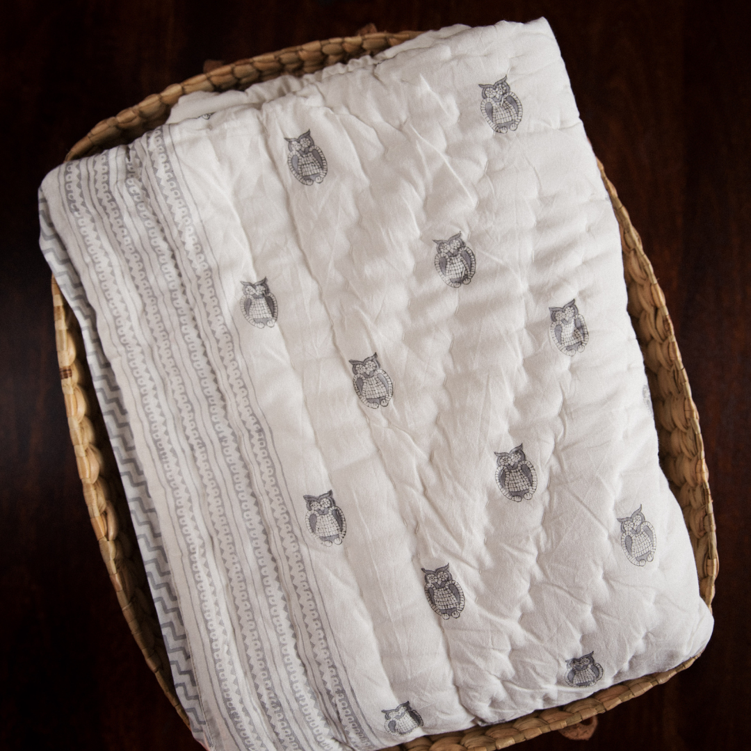 Owl Block Printed Kids Quilt (3+ Years)