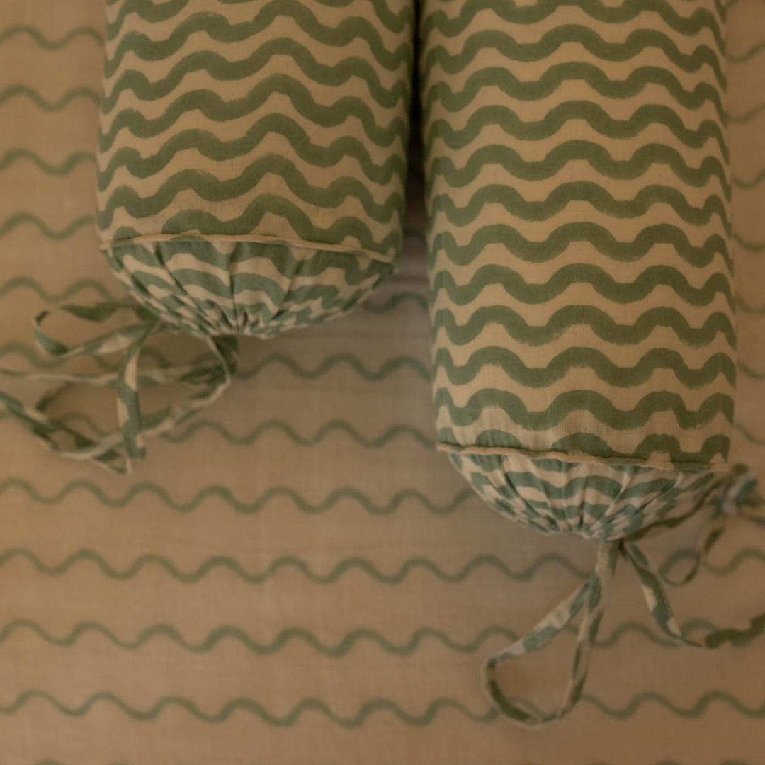 Raamae Moana Block Printed Bolster Pillow (Set of Two)