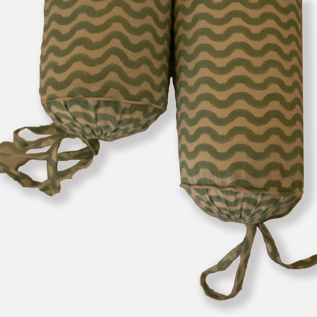Raamae Moana Block Printed Bolster Pillow (Set of Two)