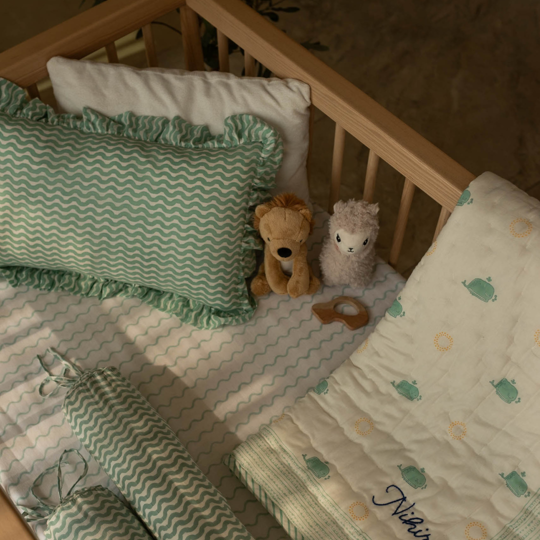 Raamae Moana Block Printed Ruffle Comfort Pillow