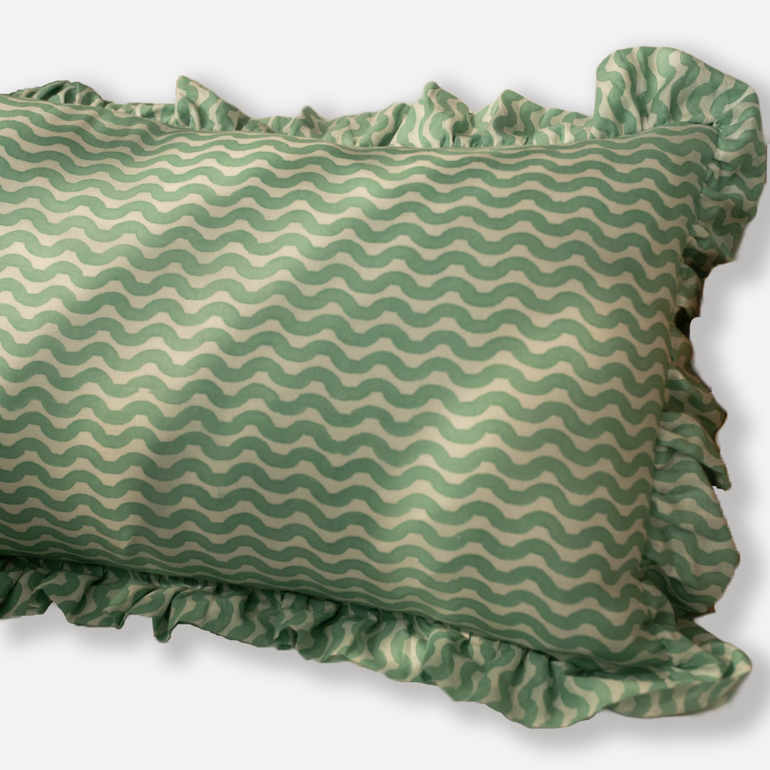Raamae Moana Block Printed Ruffle Comfort Pillow