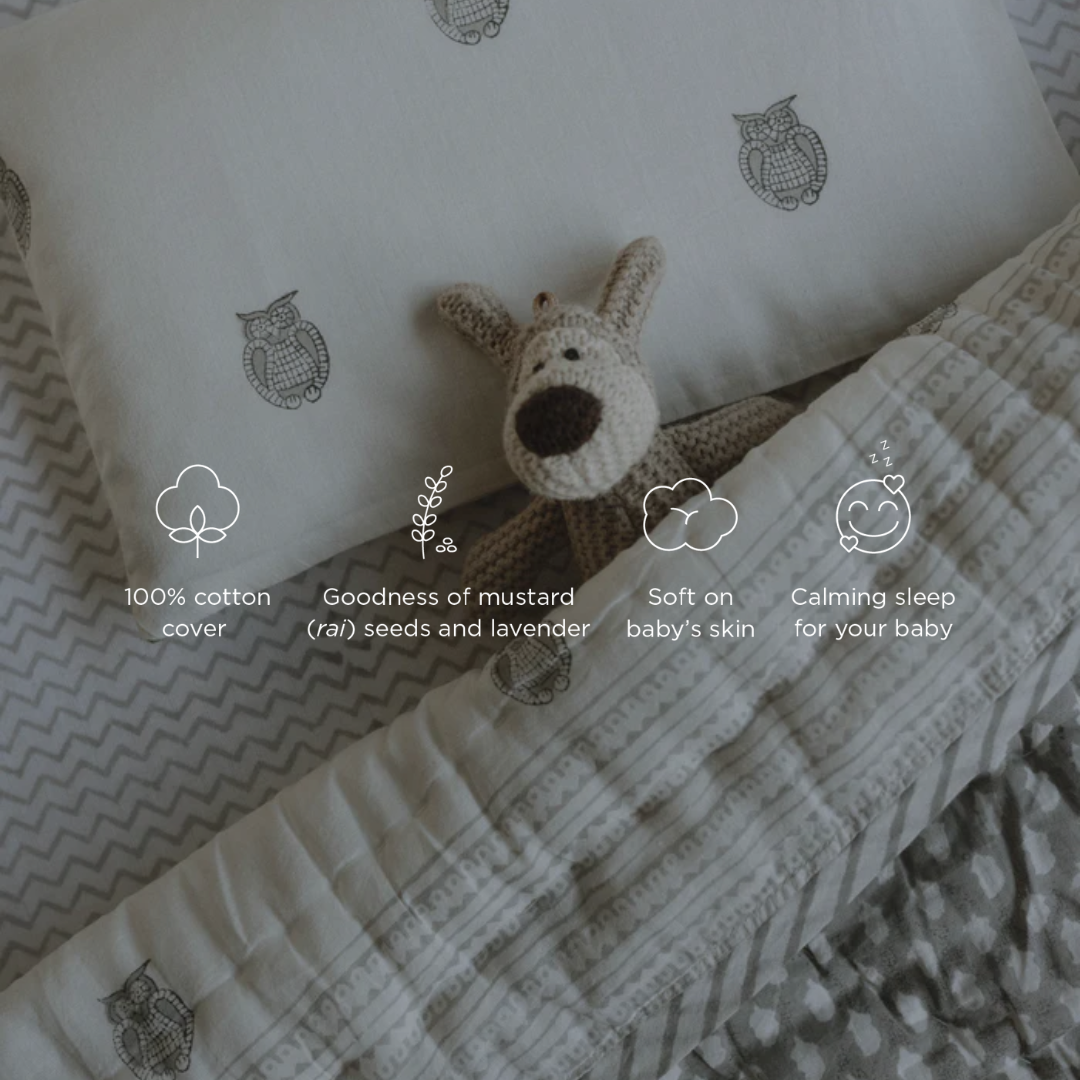 Head-shaping Mustard Rai Pillow - Owl