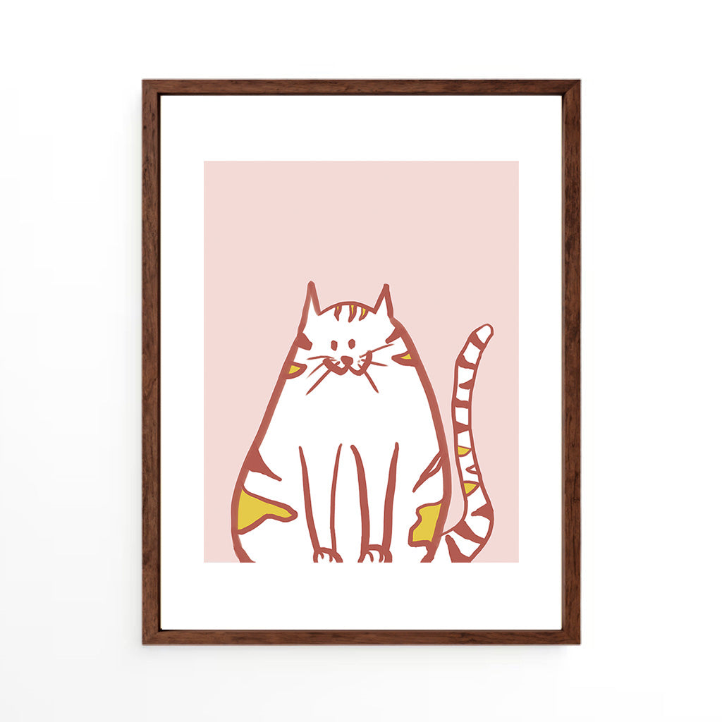 Cat doodle pink Wall Art