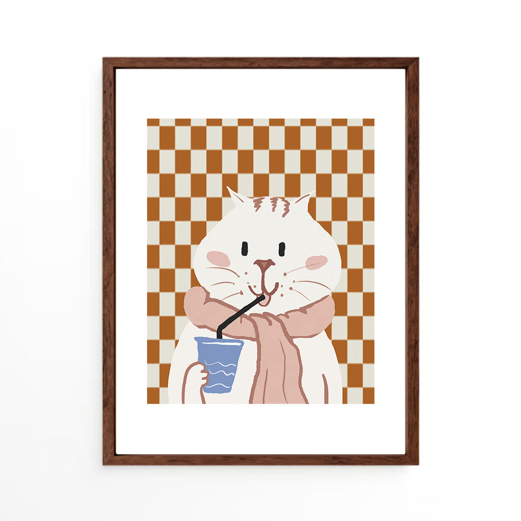 Cat sipping juice Wall Art