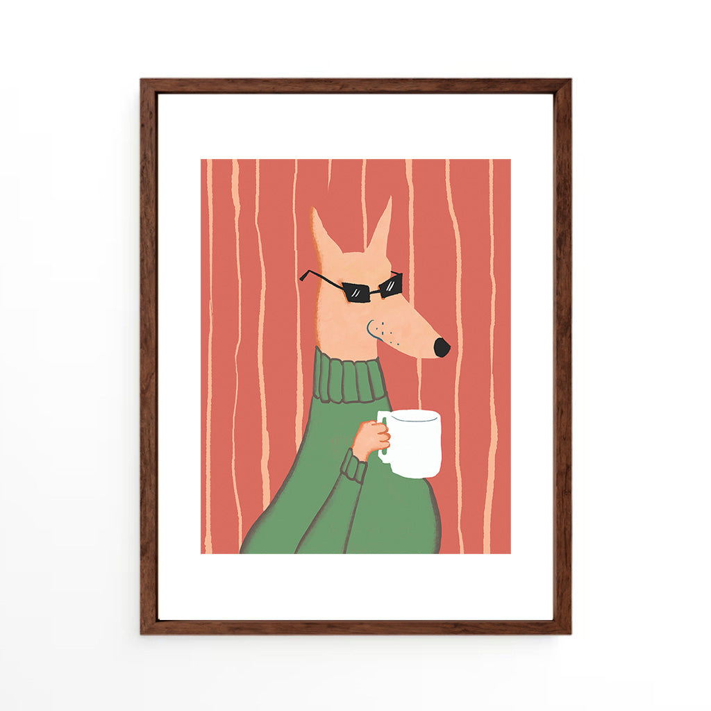 Dog holding mug Wall Art