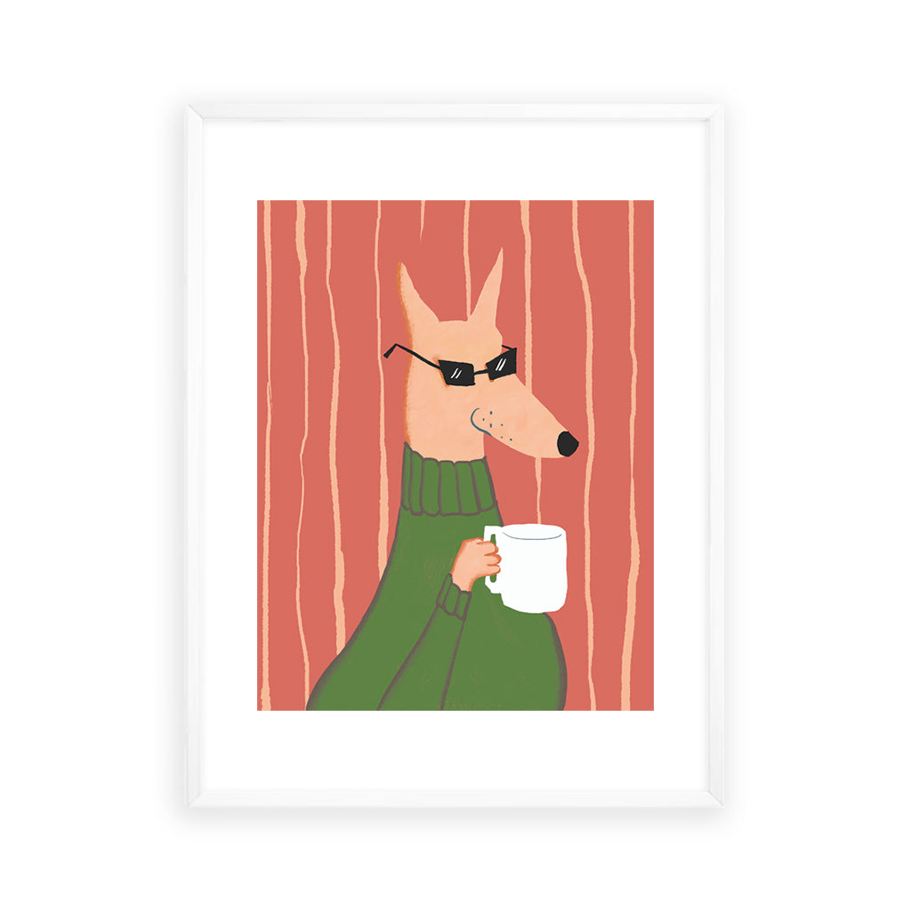 Dog holding mug Wall Art