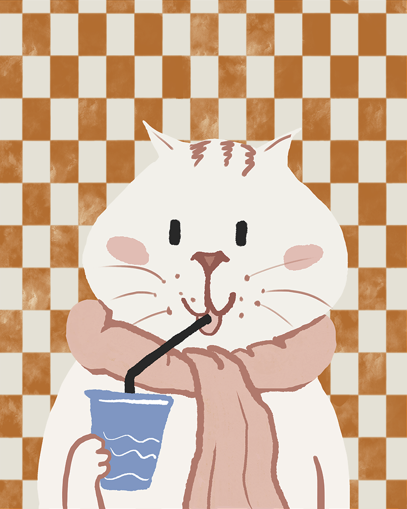 Cat sipping juice Wall Art